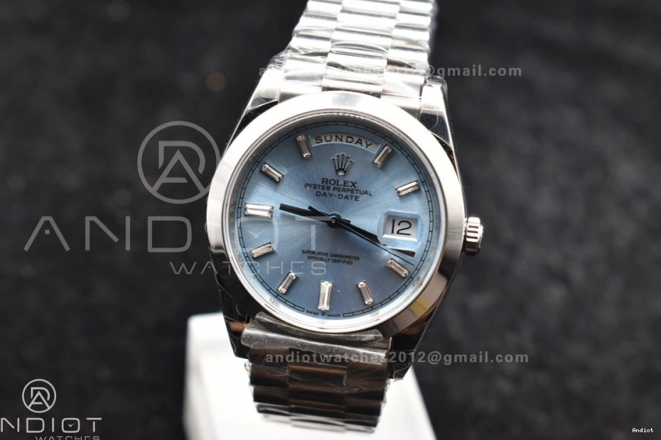 Gain A President DayDate 40 Crystal Bracelet 720 Unique On Dial Weight SS Blue Iced GSF 0709